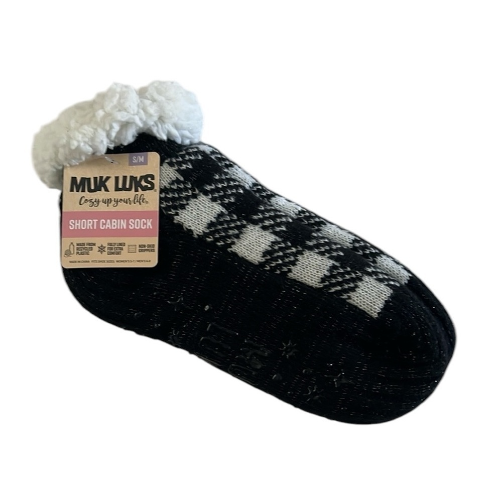 Muk Luks Black and White Short Cabin Sock size S/M